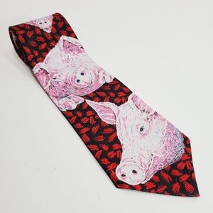 Pink Pig Tie Red & Pink Pig Theme   Men's Silk NeckTie 55x3.75"